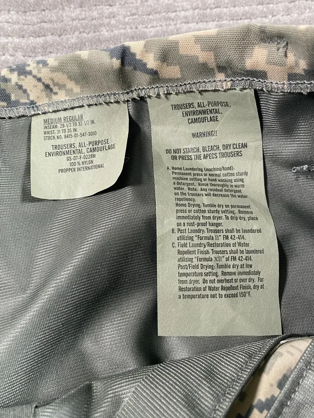 Propper APECS Pants Mens 34x30 Green ABU Camo Cargo Ankle Zip Nylon Military